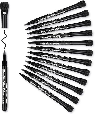 ANYUKE Magnetic Whiteboard Pens 12 Black Fine Tip Erasable Dry Wipe Markers