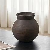 LB2 Brown Ceramic Large Vase, 13" Tall Zen Style vase, Terra Cotta Pitcher, Distressed Farmhouse Decor, Pottery Decorative Flower for Home Decor