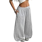 Verdusa Women's Athletic Fitness Clothing Striped Baggy Sweatpants Wide Leg Pants with Pockets