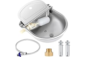 ToLanbbt Automatic Animal Dispenser Horse Water Bowl with Float Valve Stainless Steel Goat Waterer Feeder Outside Water Trough for Livestock Auto Fill Dog Watering Bowl with 1/2" Hose, Drainage Hole