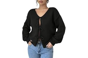 Floerns Women's Cheetah Print Bow Tie Front Fall Cardigans Long Sleeve V Neck Knit Sweater Tops