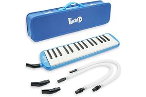 VACHAN 32 Keys Melodica Instrument, Soprano Melodica Air Piano Keyboard Musical Instrument with 2 Soft Long Tubes, Short Mouthpieces and Carrying Bag for Kids Beginners Gift,Blue