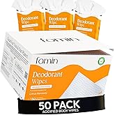 FOMIN Acidified Travel Deodorant Wipes For Women & Men - 50 Count - Citrus Harmony - pH Balanced, Mini Deodorant Travel Size Wipe - Plastic-Free, Individually Wrapped Underarm Body Wipes