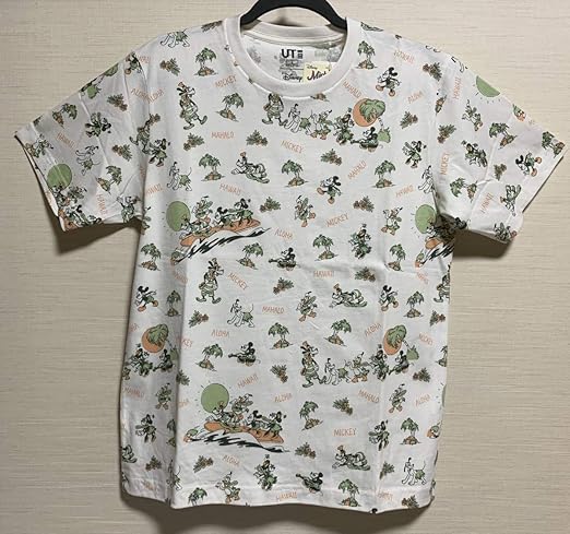 Amazon Co Jp Uniqloユニクロ Men ミッキー アロハ Ut レギュラーフィット Tシャツ オフホワイト Lサイズ ミニー 総柄 ホビー