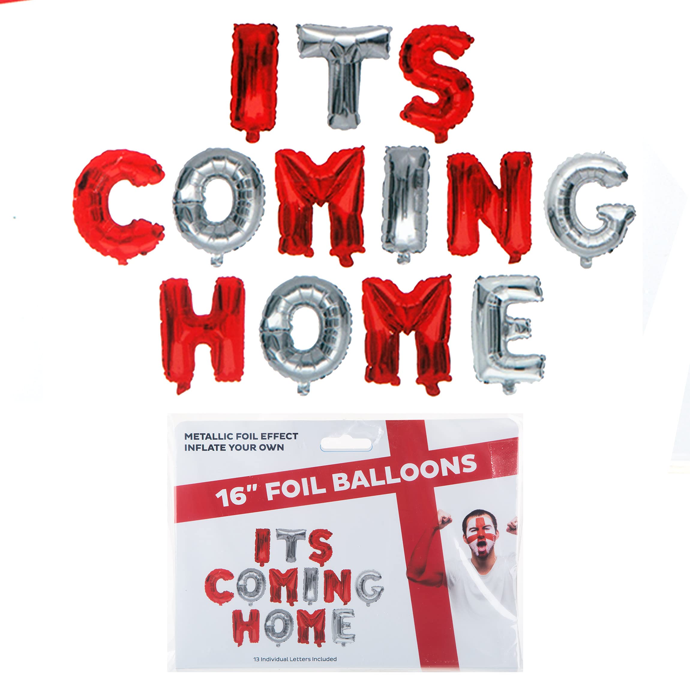 VFM - It's Coming Home Balloons 16" Fun Foil Letters Football, Match Day, Party Celebrations, Three Lions, England Decorations for the World Cup Final