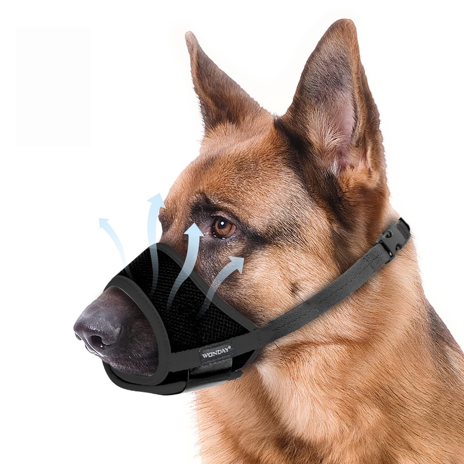 Photo 1 of WONDAY Nylon Dog Muzzle for Small Medium Large Sized Dogs, Breathable Light-Weight Mesh Anti-Barking & Chewing Muzzles (Black, L)