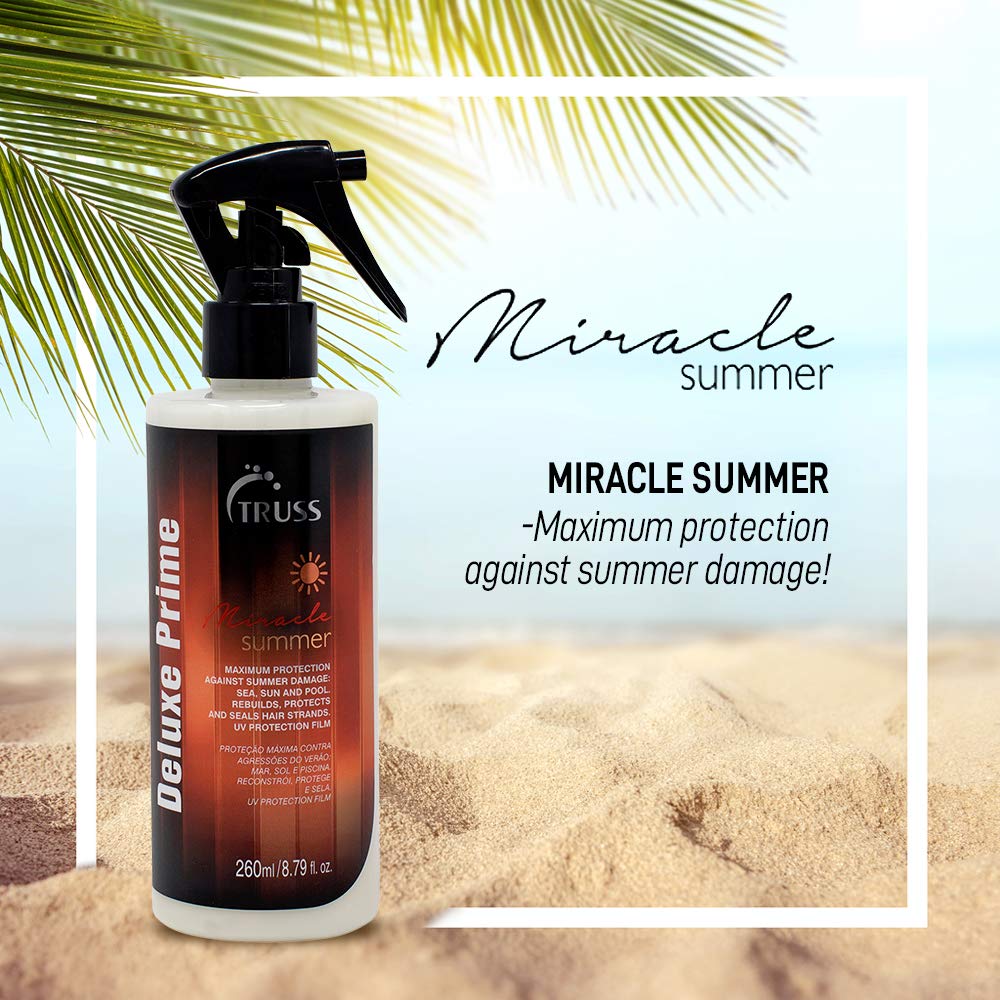 Truss Deluxe Prime Summer Hair Treatment - Protection Against Summer Hair Damage Caused By The Sun, Ocean and Pool - Repairs, Protects, & Seals Hair Stands While Adding Intense Shine (8.79oz)