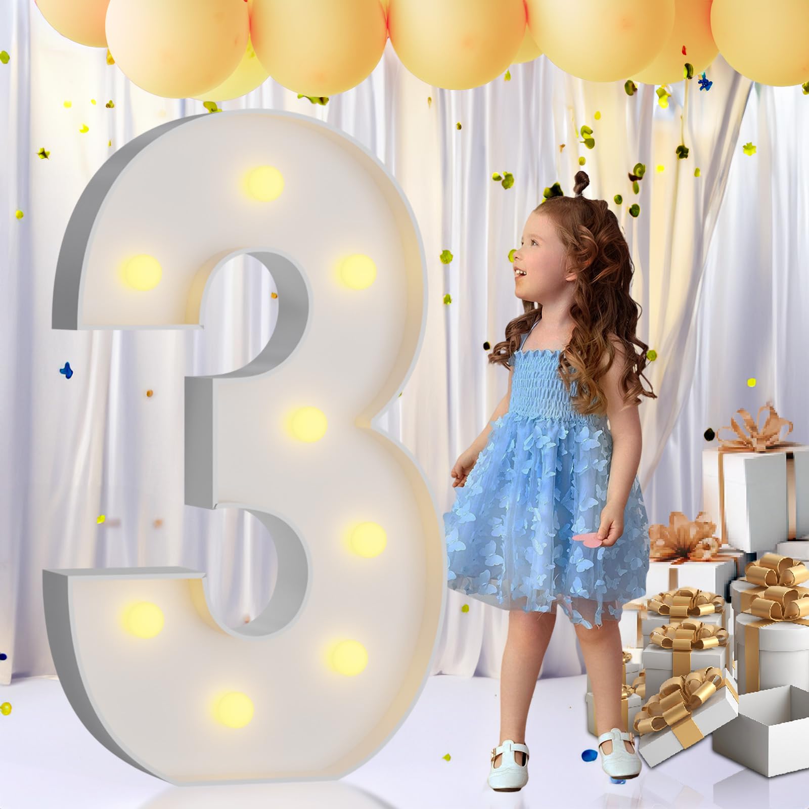 Photo 1 of imprsv 3FT Marquee Numbers, Light Up Numbers for 30th Birthday Decorations, Light Up Sign 3 for Wedding Anniversary Party Decor, Pre-Cut Foam Board Kit