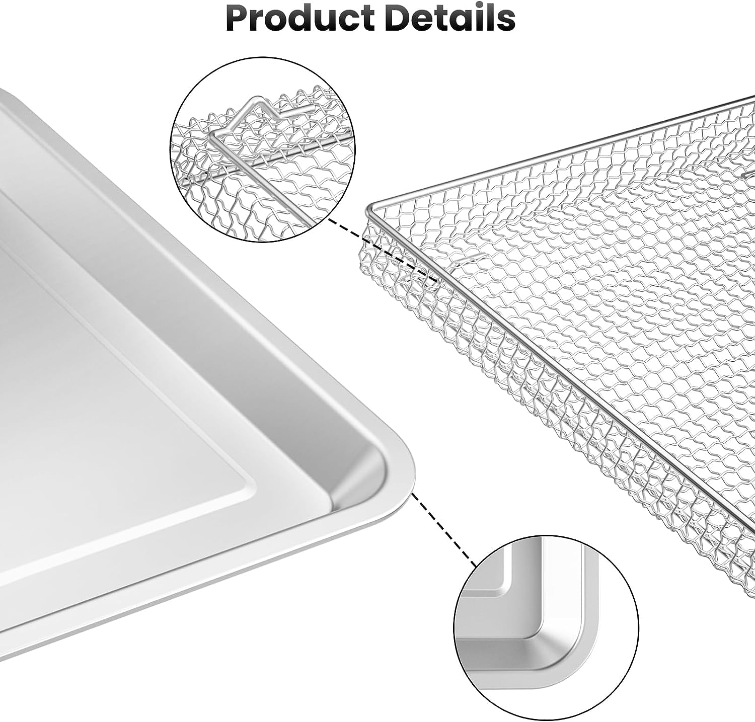 Stainless Steel Baking Tray Pan and Air Fryer Basket Compatible with Cuisinart Airfryer TOA-060 and TOA-065 Stainless Steel Baking Pan, Cooking and Baking for Convection Toaster Oven