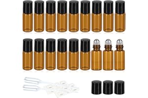 ZEJIA 3ml Roller Bottles 24Pack Amber Thick Glass Essential Oil Bottles with Stainless Steel Roller Ball and 2 Droppers