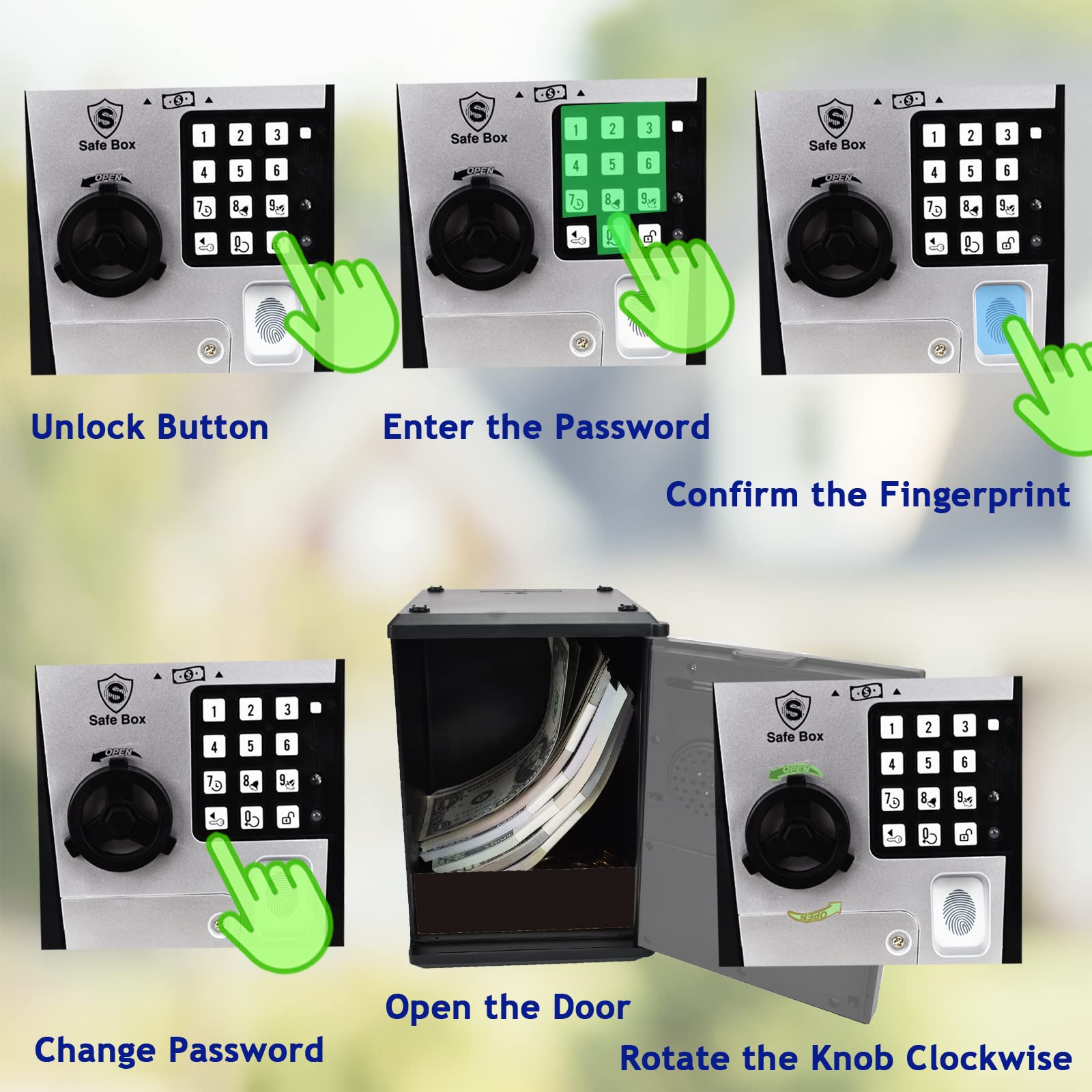 Kids Safe Bank with Fingerprint Password Talking ATM Piggy Bank for Real Money Toy Gift for 5-14 Years Old Boys Girls (Silver/Black)