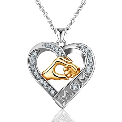 Halskette für Mama, 925 Sterling Silber zwei Ton Mutter der Liebe Anhänger Halskette, AEONSLOVE Schmuck Bestes Geschenk für M