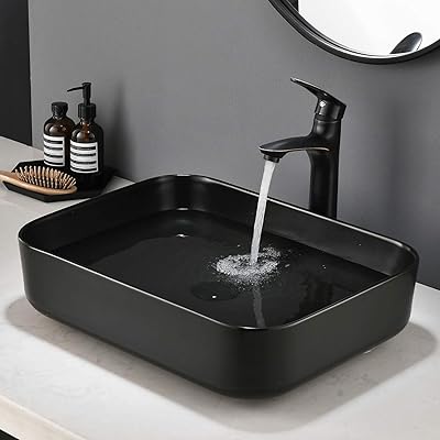 Buy Ufaucet Matte Black Bathroom Vessel Sink 19x 15 Above Counter Rectangular Countertop Porcelain Ceramic Bathroom Vessel Vanity Sink For Cabinet Lavatory Online In Germany B08hq6p8wm