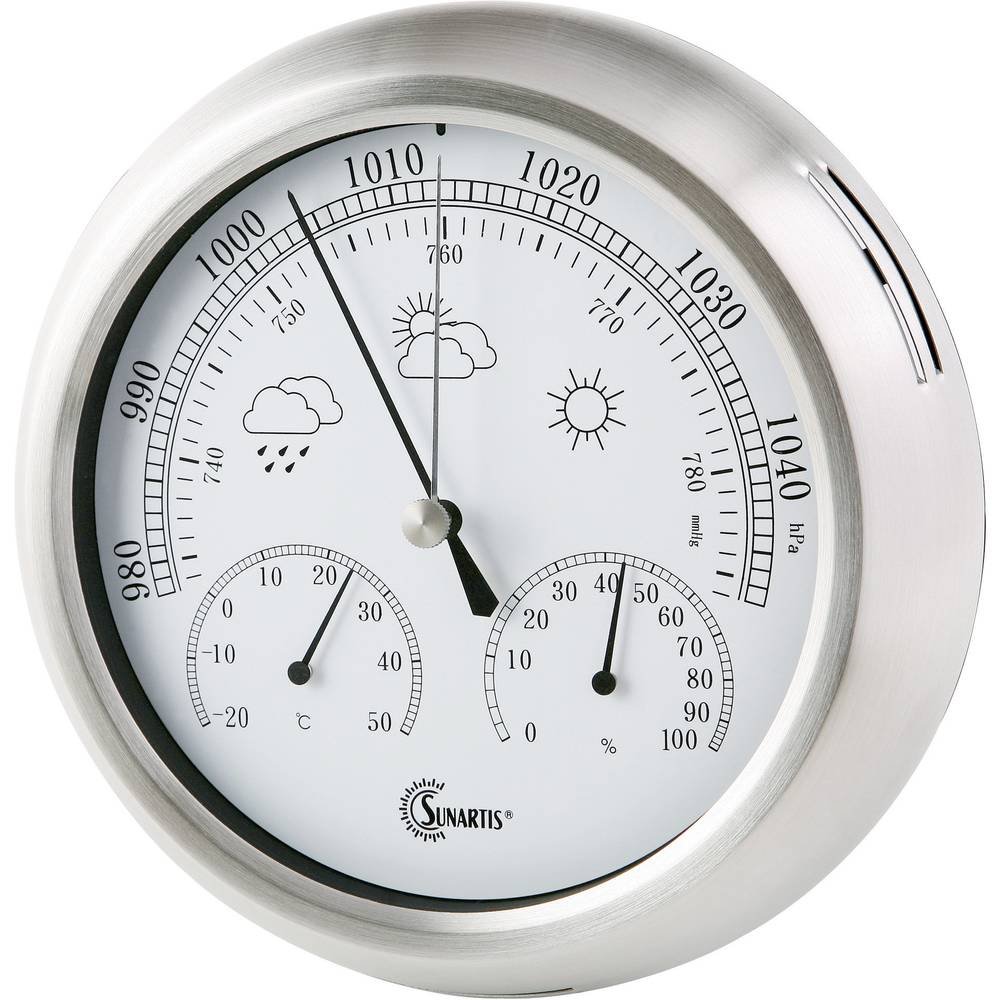 Sunartis THB367 Outside Weather Station with Stainless Steel Frame and Thermometer Hygrometer and Barometer approx. Ø 21 x 4 cm