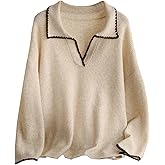 Verdusa Women's Plus Size Cozy Oversized Sweaters Collared V Neck Pullover Knit Tops Fall Clothes