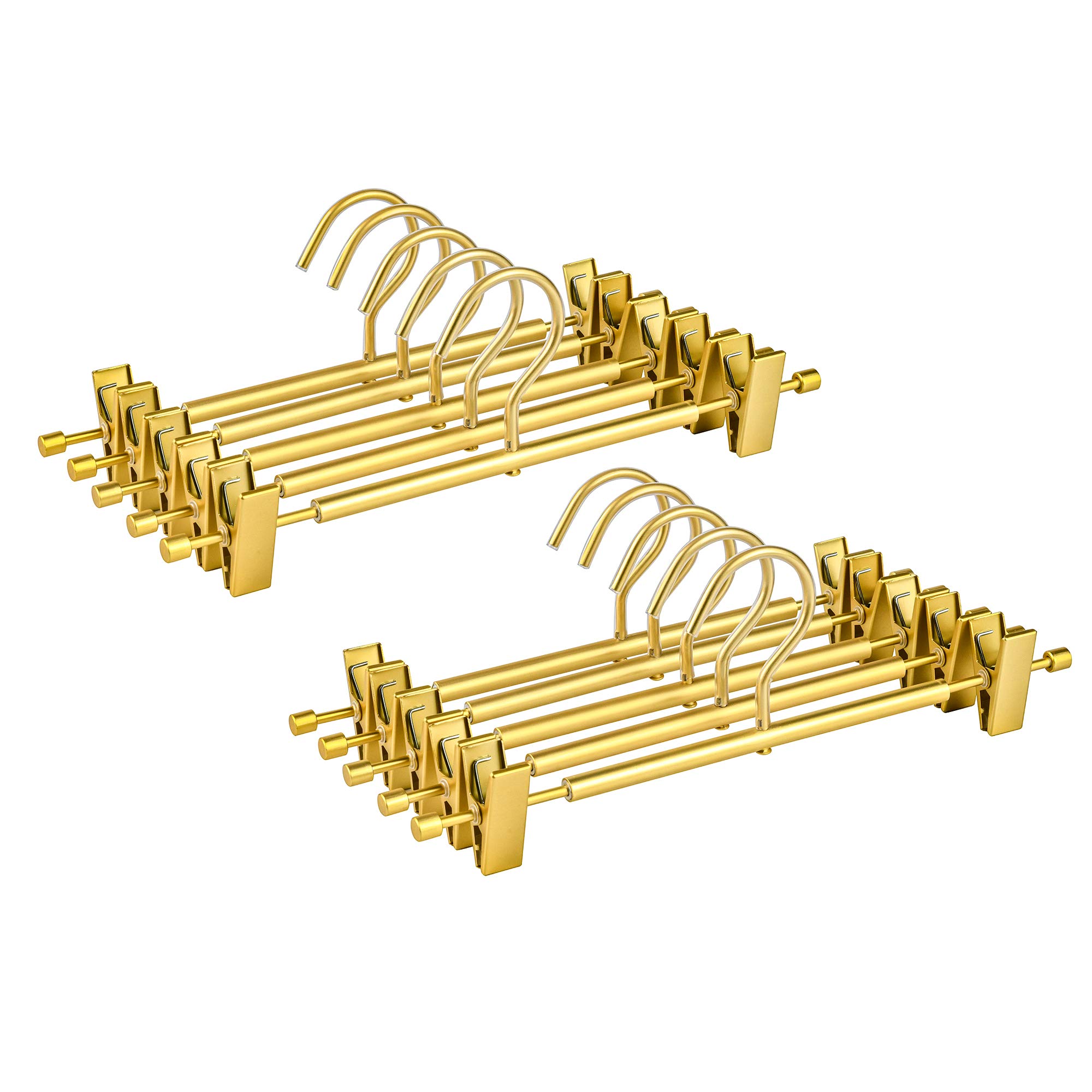Amber Home 31cm Premium Matte Gold Aluminum Trousers Hangers 20pcs, Extra Smooth & Durable Metal Skirt Pants Hanger, Light & Sturdy Metal Rack for Bottoms with Non-slip Clips and Swivel Hook