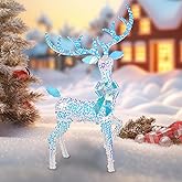 Christmas Decorations 60-inch Glowing Reindeer Outdoor Decoration, meticulously Crafted from 3D Glitter Fabric. The Perfect Choice for Gardens, porches, and lawns.