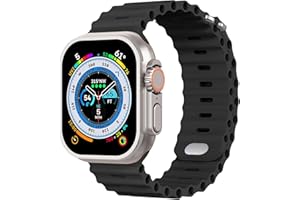 THWALK Sport Ocean Bands Compatible with Apple Watch Band Ultra 2/Ultra SE Series 9/8/7/6/5/4/3/2/1 for Women Men iWatch Silicone Band 49mm 45mm 44m 42mm Black