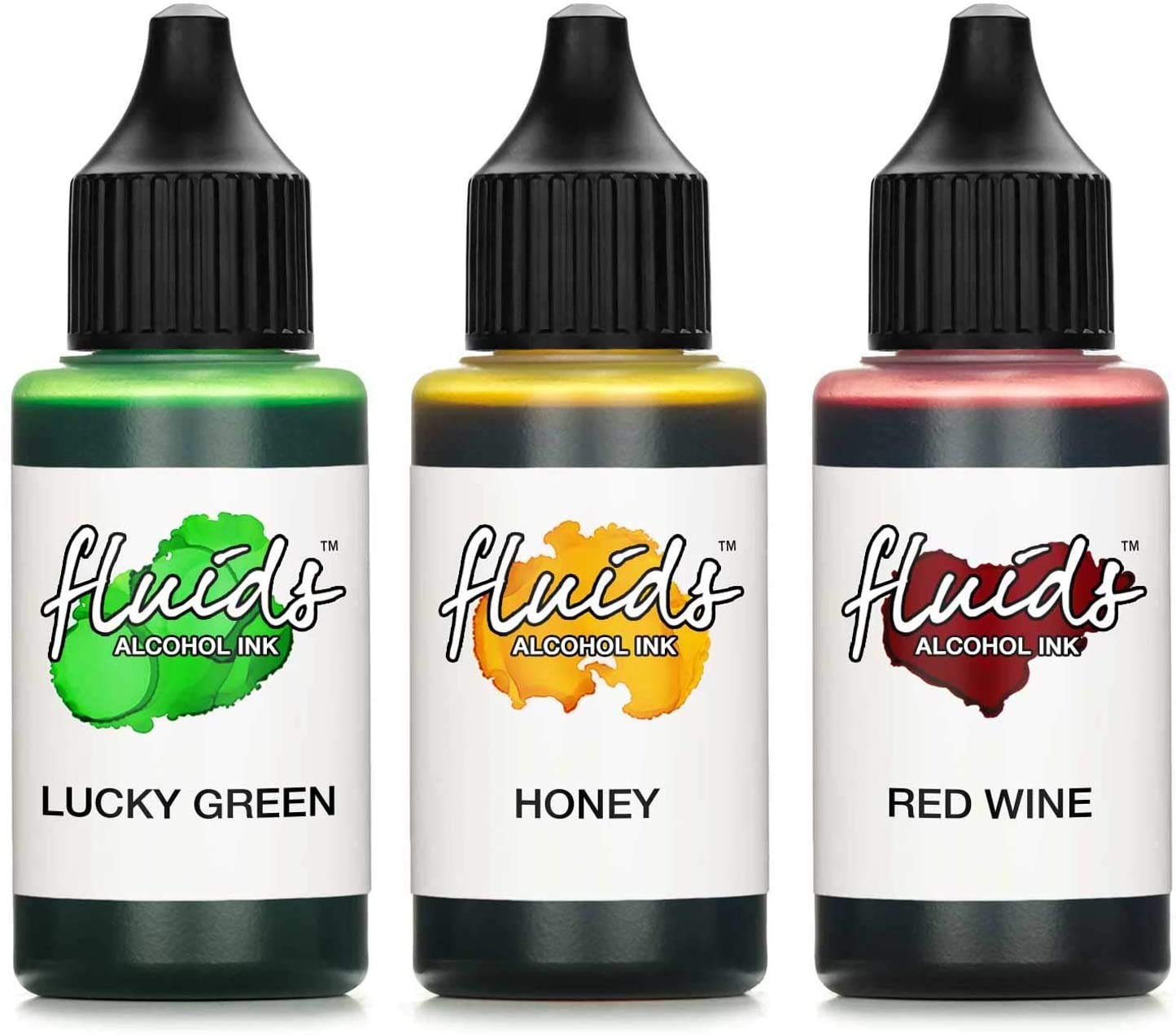 Octopus 3x 30ml Fluids Alcohol Ink Set LUCKY GREEN, HONEY, RED WINE for fluid art and resin art, epoxy resin, epoxy