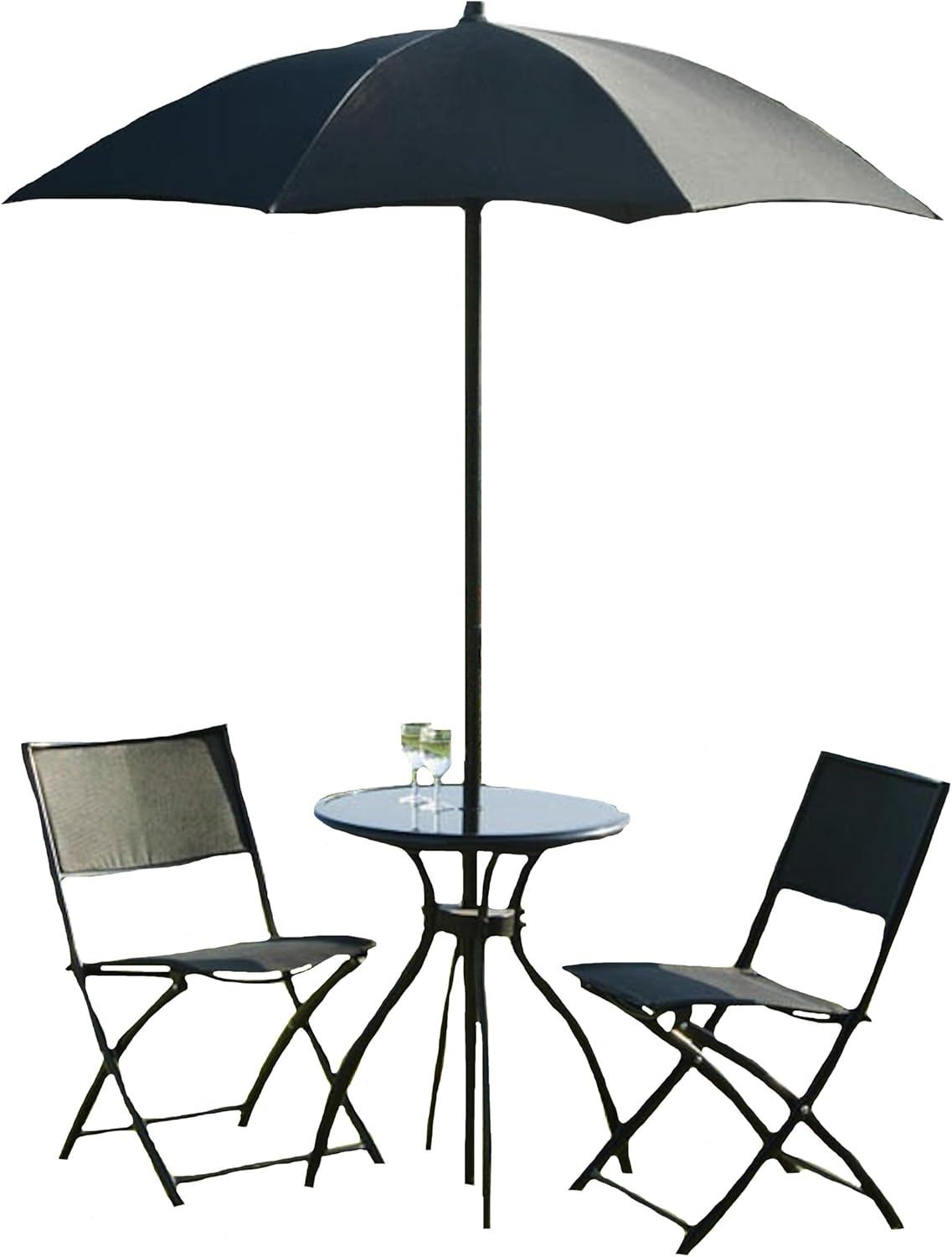 Havana Metal 2 Seater Bistro Set Black With Round Table And Parasol Amazon Co Uk Garden Outdoors
