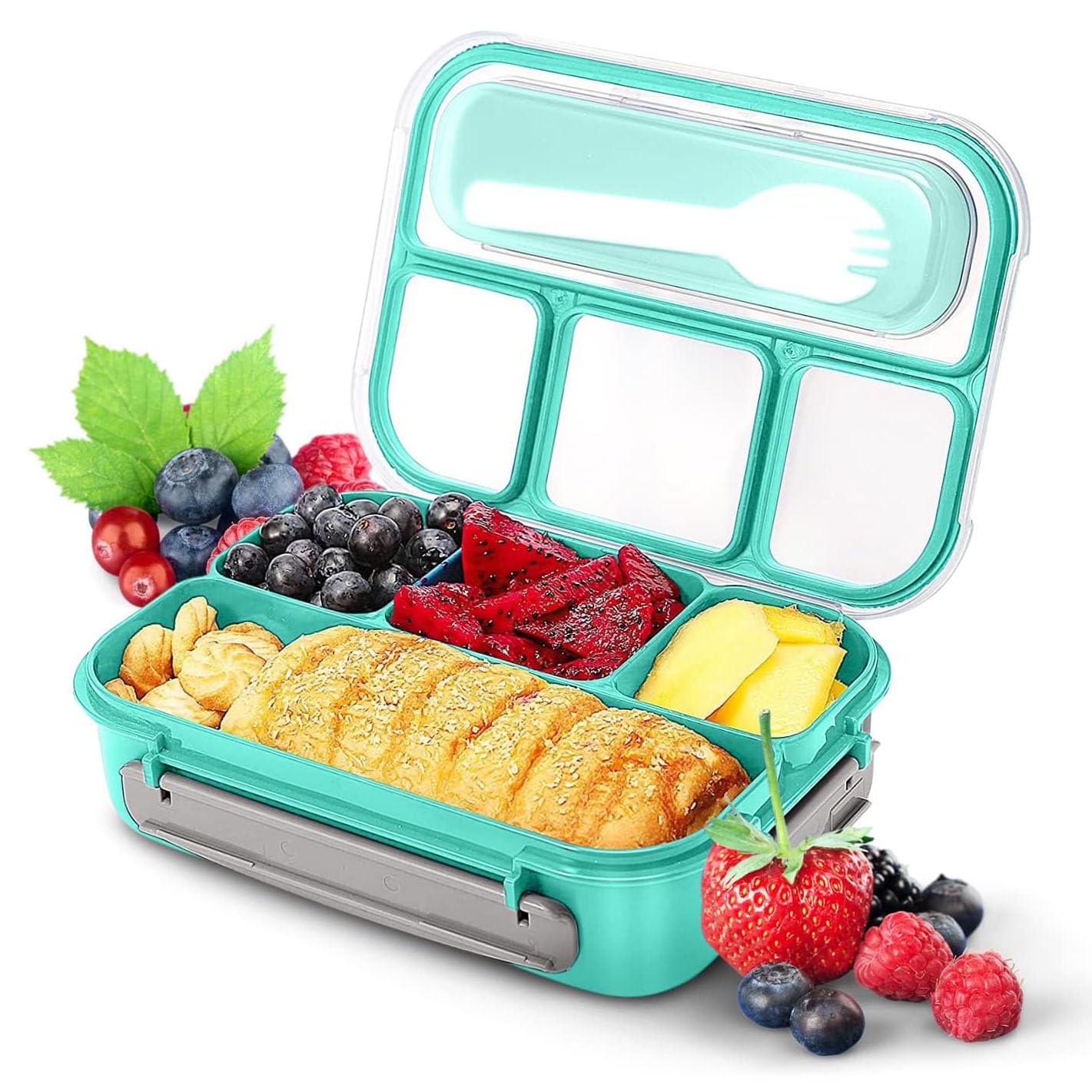 DERDOUT Bento Lunch Box, Adult & Kids Lunch Containers, 4 Compartment, 1300ML (Green)