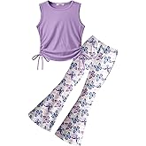 Arshiner Toddler Girl Clothes 2 Piece Outfits Side Adjustable Drawstrings Tank Tops and Flare Leggings Pant Set