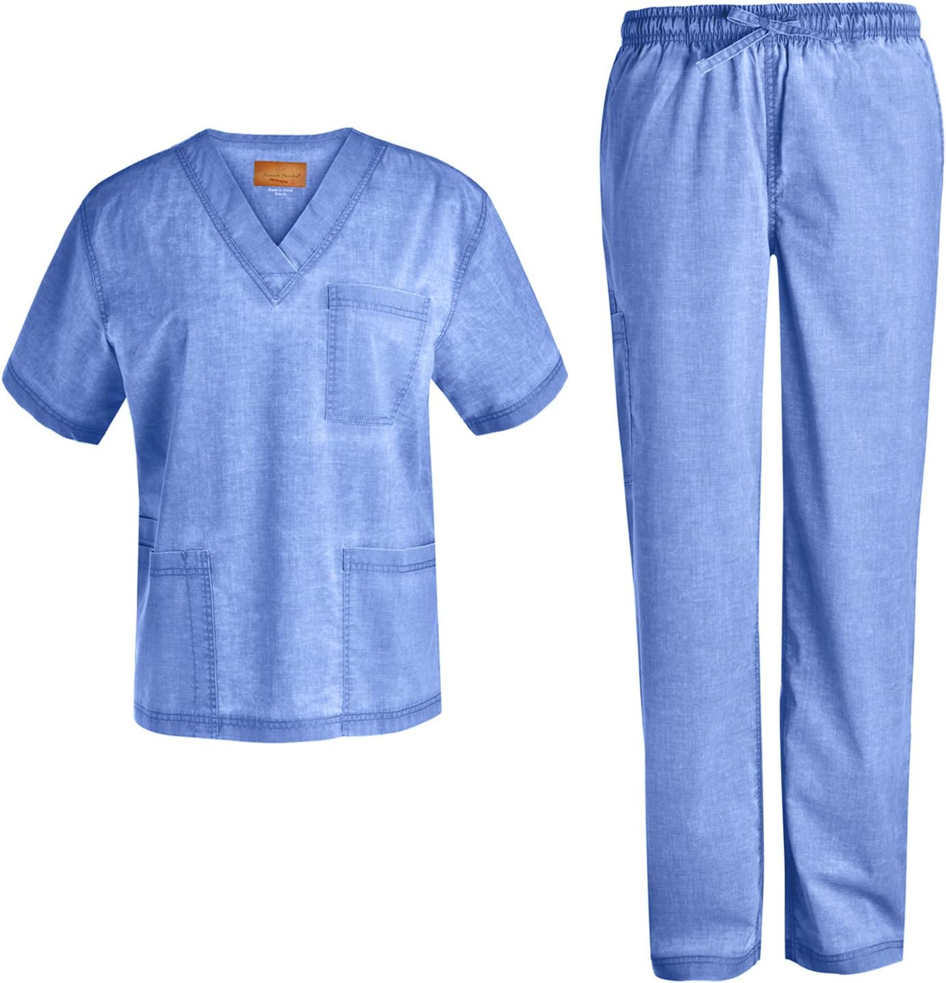Jeanish Men V Neck Stretch Set - Comfortable Softness Workwear Top and Pants Men Plus Size Set JS8302