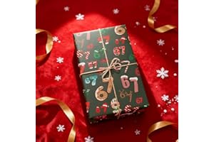 67 Meme Christmas Wrapping Paper Roll Number 67 Pattern Gift Wrap for Holiday Presents Candy Cane Gingerbread Print Green Gif