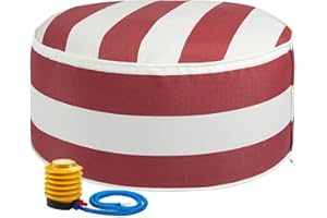 FUNHOME Inflatable Outdoor Ottoman with Air Pump,20"x9" Portable Patio Pouf,Water Resistant,Fade-Resistant,Round Blow Up Footrest Stools for Home Garden Camping Travel(Red White)