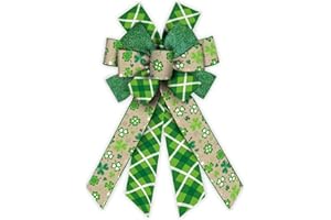 ON-AIRSTORE Large Saint Patricks Day Wreath Bows Saint Patrick's Day Burlap Bows Brown Clover Shamrock Plaids Decor Bows for Wreath St Patrick's Day Tree Topper Bows for Irish Holiday Wreath Ornament Decoration