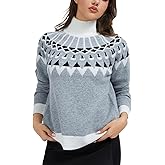 WUDODO Womens Lightweight Vintage Fair Isle Sweater Long Sleeve Turtleneck Knitted Pullover Tops