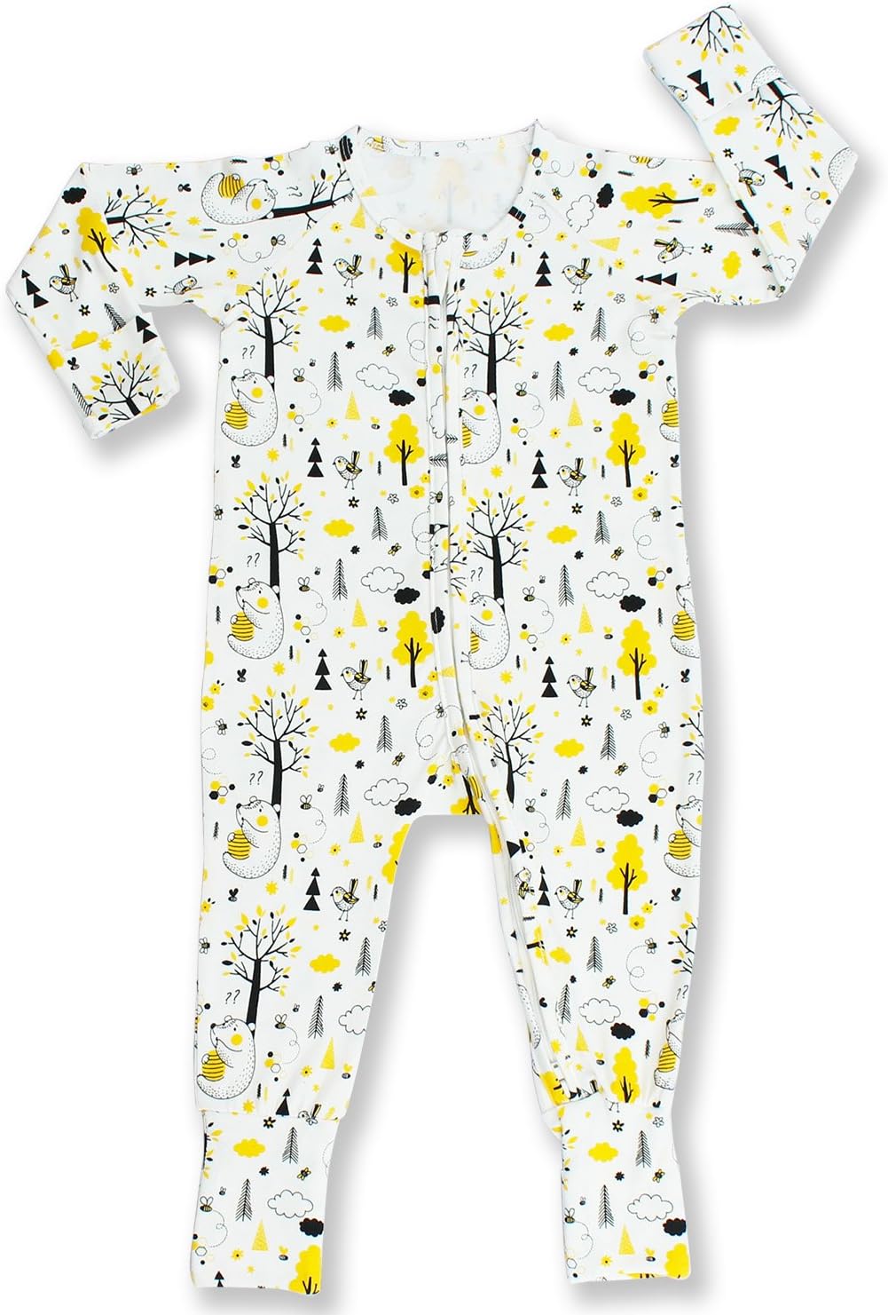 Pajammie Zipsuits Unisex Baby Bamboo and Organic Cotton Sleeper Footie Romper with 2-Way Zip (12-18 Months, Honey Bears)