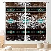 TKUYO Western Curtains for Bedroom, Southwestern Brown Cow Print Highland Cowhide Cow Skin Fur Printed Rustic Farmhouse Cottage Kitchen Drapery for Living Room Bathroom Window 2 Panels, 42"x45" Inch