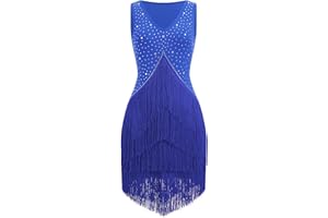 IWEMEK Rhinestones Fringe Tassel Latin Dance Dress for Women Competition Ballroom Dance Costumes Tango Salsa Flapper Dresses