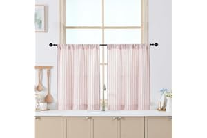 Chyhomenyc Stripe Kitchen Curtains 30 Inch Length - Light Filtering Faux Linen Small Half Window Curtains Over Sink, Modern F