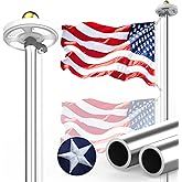 Bknius 100MPH 12 Gauge Flagpole Kit with Solar Light and Flag 2mm Thick, Heavy Duty Flag Pole Holder with Light Solar Powered, Flagpole Kit 20FT Silver with Pulley and Rope, for Outside House