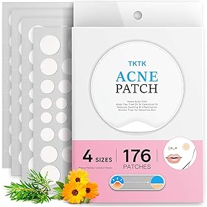 Pimple Patches, TKTK Acne Patches For Face 4 Sizes 176 Patches Hydrocolloid Patch Acne Absorbing Zit Patch Easy To Peel, Add Tea Tree & Calendula Oil