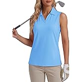 MAGCOMSEN Women's Sleeveless Golf Polo Shirts Collared Tank Tops UPF 50+ V-Neck Quick Dry Workout Athletic Tennis Tops