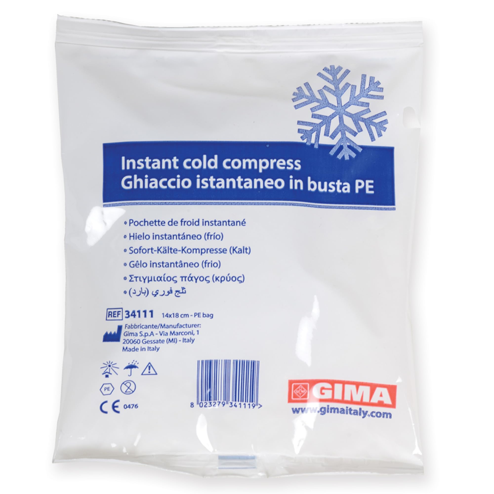 GIMA 34111 Instant Ice Bag, PE bag, Box of 25
