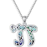 AXOMY Chai Necklace 925 Sterling Silver Abalone Shell Chai Pendant Necklace Hebrew Jewish Jewelry Gifts for Women