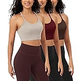 ODODOS Seamless Racerback Sports Bra for Women Ribbed Camisoles Non Padding Yoga Bra Crop Tank Tops