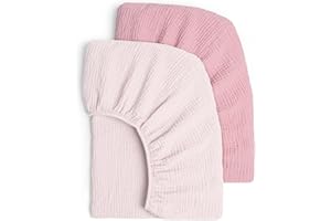 Lulumoon Muslin Crib Sheet Fitted Crib Mattress Sheet for Boys and Girls, 28"x 52" (Light Pink & Soft Pink)