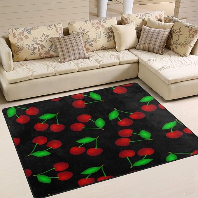 Area rug 63x48 Inch Cherry Fruit Black for Living Room Bedroom Amazon
