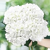 BLEUM CADE 4 Pcs White Hydrangea Artificial Flowers with Stems, 18In Large Fake White Flowers, Faux Hydrangea Flower for Home Decor Spring Wedding Table Centerpieces Decoration