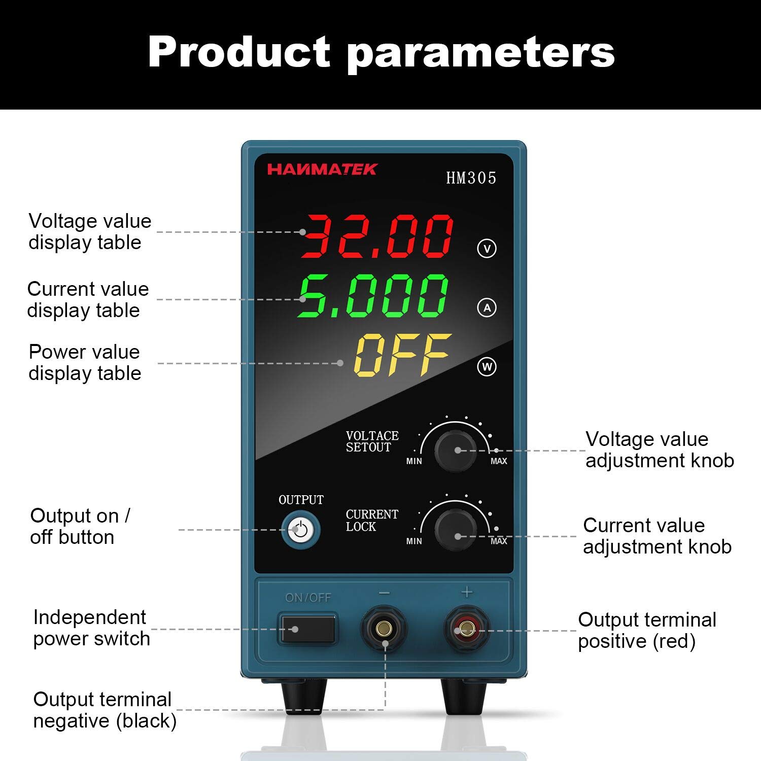 Adjustable DC Power Supply (0-30 V 0-5 A) with Output Enable/Disable Button HANMATEK HM305 Mini Variable Switching Digital Bench Power Supply: Industrial & Scientific