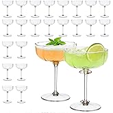 CALBODE 24Pcs Plastic Martini Glasses with Detachable Stem, 7oz Plasitc Coupe Glasses Petal Shape Vintage Cocktail Glassware Set Toasting Cups for Birthday Party Engagement Wedding (Clear)