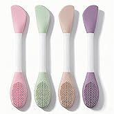 2 in1 Silicone Face Mask Brush & Facial Cleansing Brush, 4 Pack Double-Sided Face Scrubber Applicator for Clay Mud Mask, Cream, Lotion, Exfoliating & Massage, Soft Spa Skincare Tool for All Skin Types