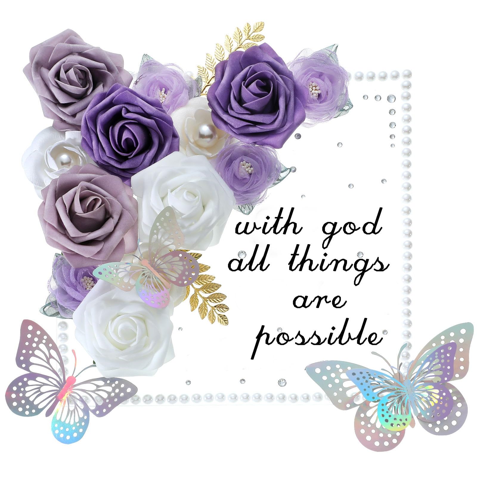 Photo 1 of Solsew Graduation Cap Decorations Kit Grad Cap Topper DIY Set Included Artificial Flower, Glitter Laser Butterfly Stickers Leaves Accessory for Graduation 2025 Wreath Art(Purple)