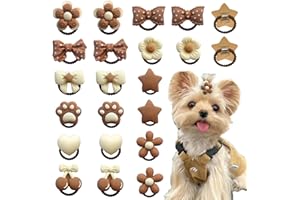 FGISAR 20 Pcs Small Dog Hair Bows with Rubber Bands Puppy Bows for Ears Cute Grooming Flower Bowknot Star Topknot Dog Hair Accessories for Small Dogs Girl Hair Ties for Yorkie Shih tzu Maltese (Brown)