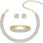 Women Rhinestone Crystal Jewelry Set Crystal Tennis Design Rhinestone Choker Necklace Link Bracelet Teardrop Earrings Set Wedding Bridal Bridesmaids Party